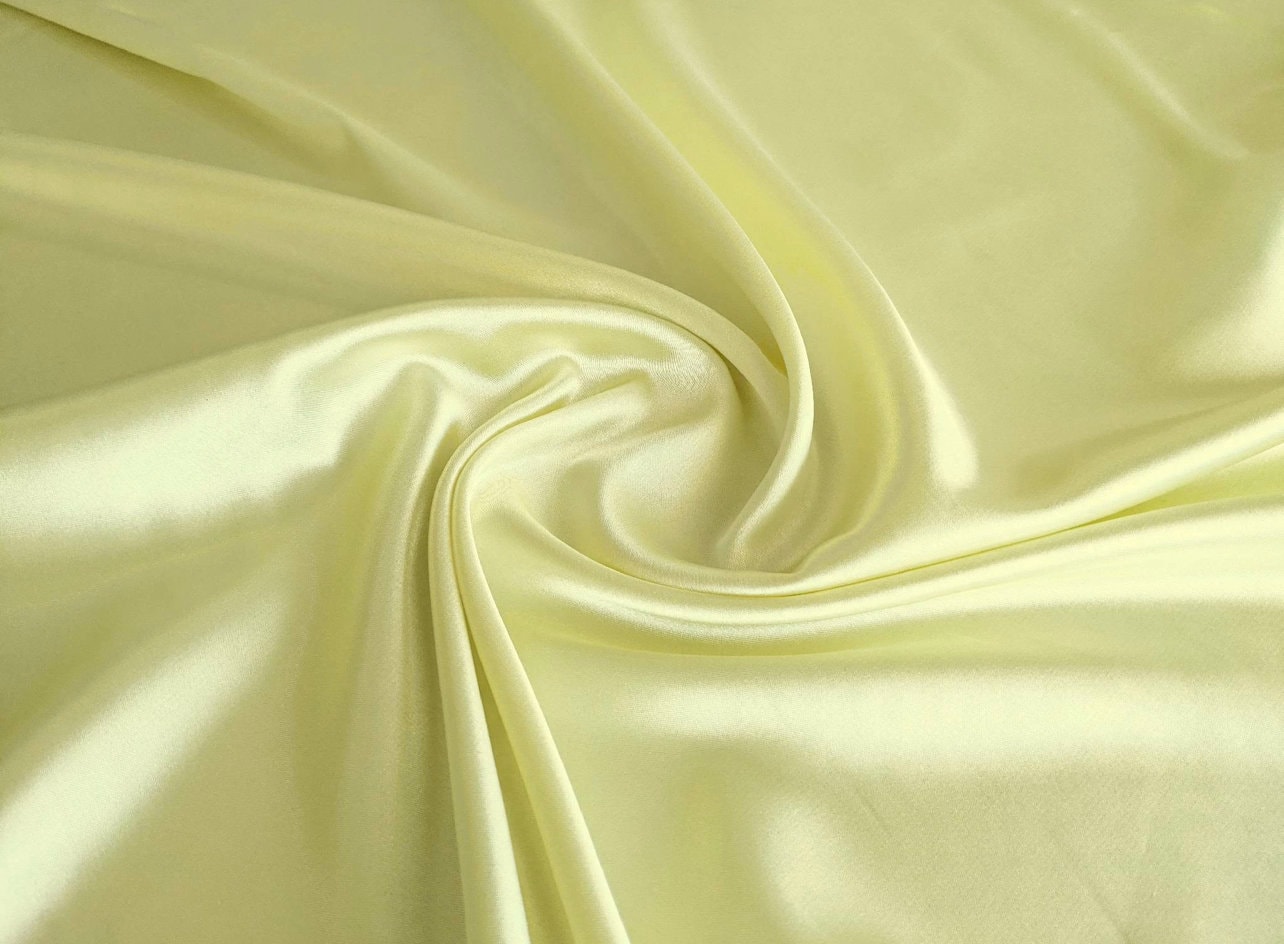 Pale Yellow Satin Fabric, Silky Satin Fabric Yellow, Pastel Yellow