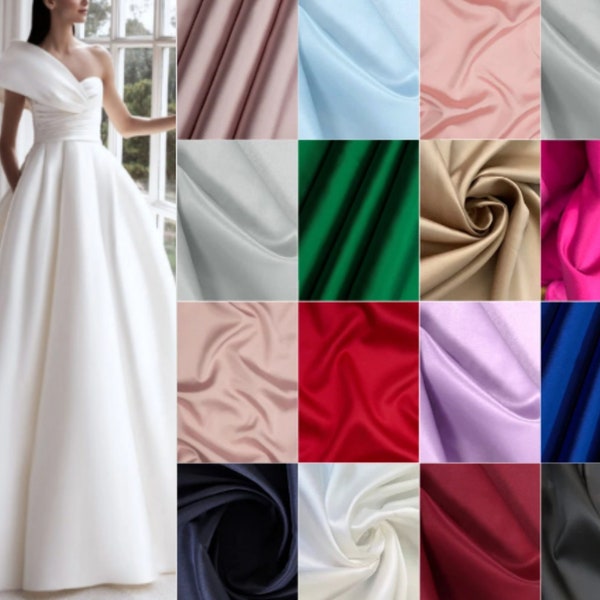 Luxury Mikado Zibelline Fabric, Mikado Satin by The yard, Wedding Dress Thick Satin Fabric, Mikado Silk Satin, White Bridal Twill Fabric