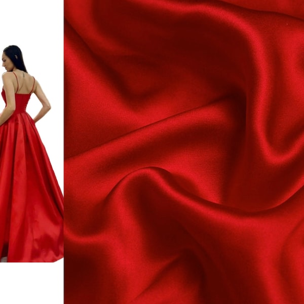 Red Bridal Satin Fabric, Red  Duchesse Bridal Shiny Satin by yard, Red Heavy Satin for Wedding Dress, Gown, Backdrop, Red Shiny Fabric