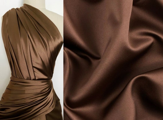 Chocolate Silky Stretch Charmeuse Satin, Brown Bridal Soft Silky Fabric,  Mocha Stretch Satin, Chocolate Light Weight Stretch Silk for dress