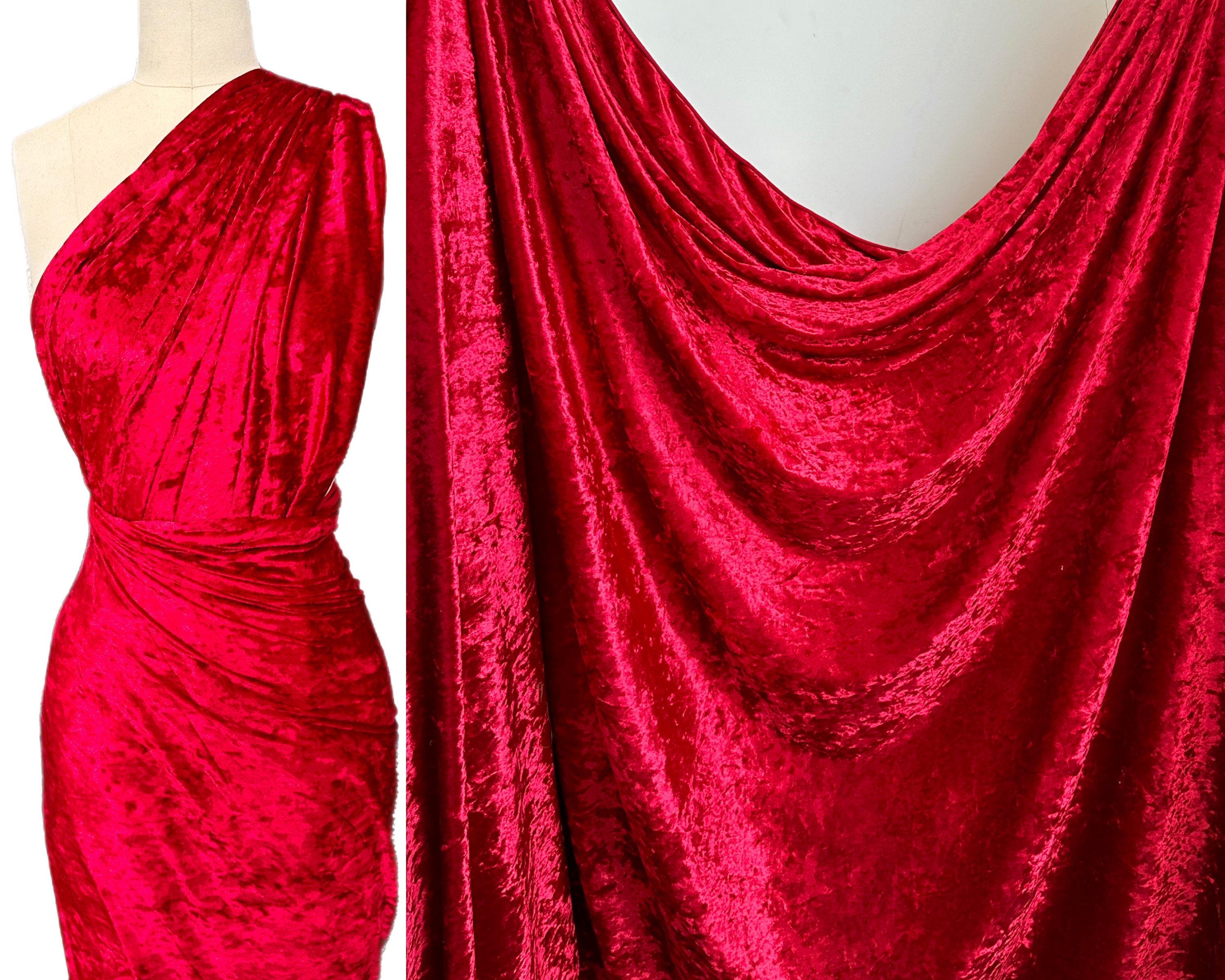 PREMIUM QUALITY Red Crushed Velvet Fabric by the Yard, Red Stretch