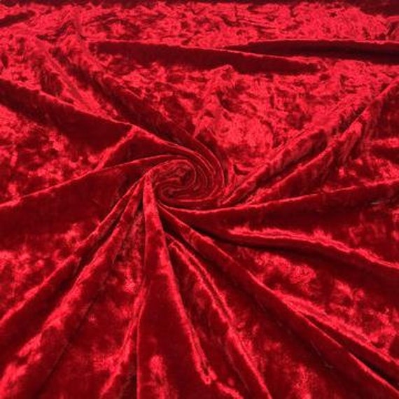 PREMIUM QUALITY Red Crushed Velvet Fabric by the Yard, Red Stretch Fabric  Polyester Spandex for Dresses, Scrunchies, Red Stretch Velour 
