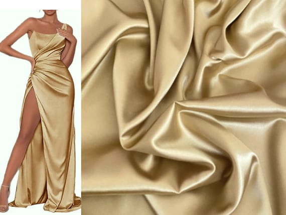 Gold Silky Stretch Charmeuse Satin, Champagne Soft Silky Fabric, Gold  Stretch Satin, Gold Champagne Light Weight Stretch Silk for dress