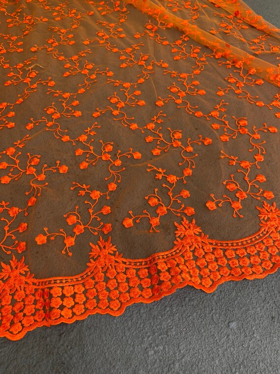 Orange Scallop Lace Fabric Embroidered Lace on Mesh Stretch - Etsy