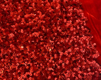 Red Sequins on Stretch Velvet Fabric for Dress, Bows, Red All Over Sequins,  Stephanie Velvet With Sequins, Red Sparkly Fabric for Gown 