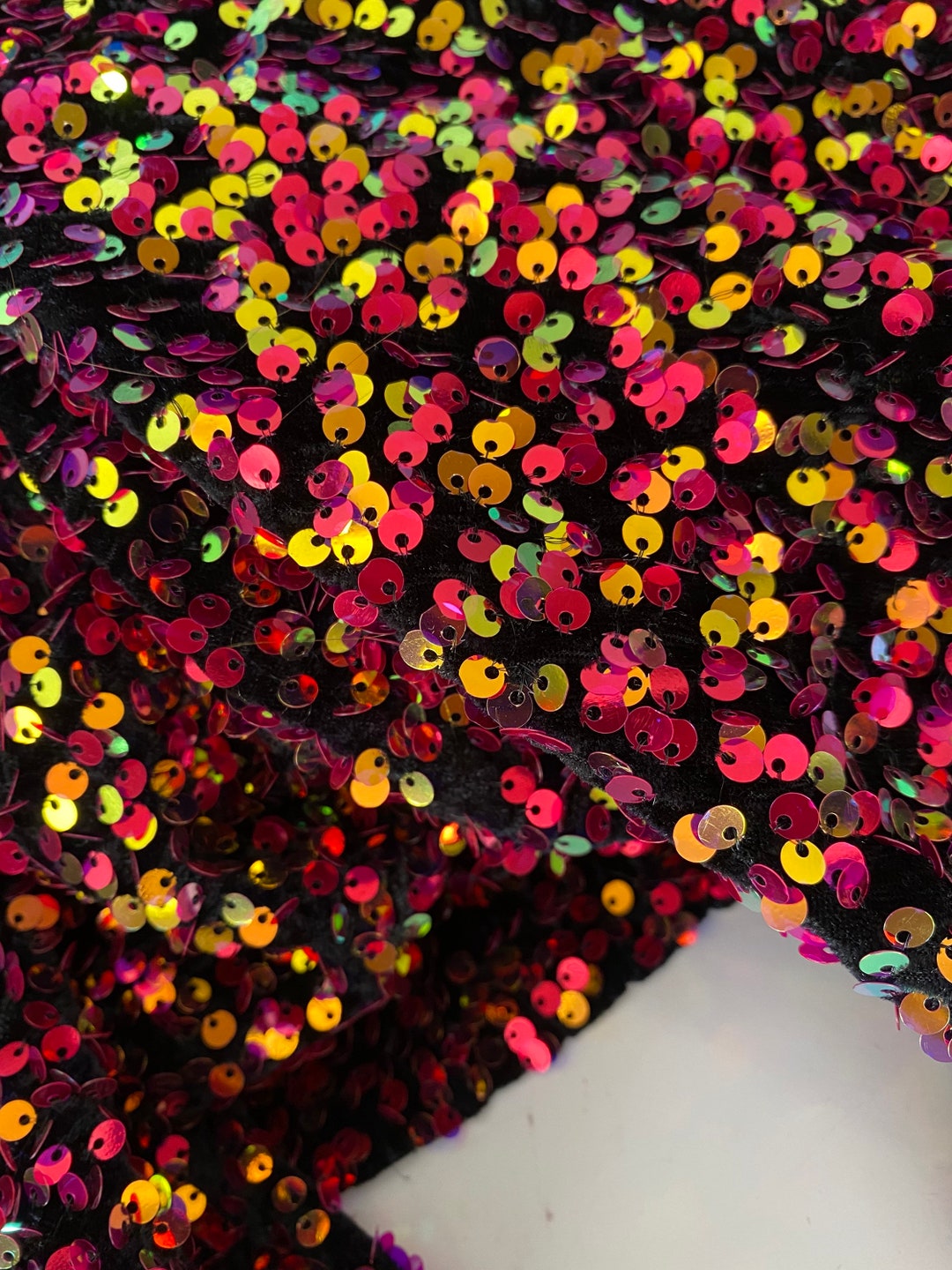 BEST PRICE Iridescent Sequins on Velvet, Rainbow Sequin Fabric