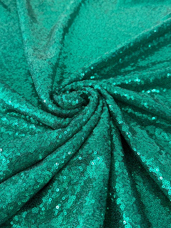 Dark Green Heavy Beads Sequins Pearls Glitter Fabric