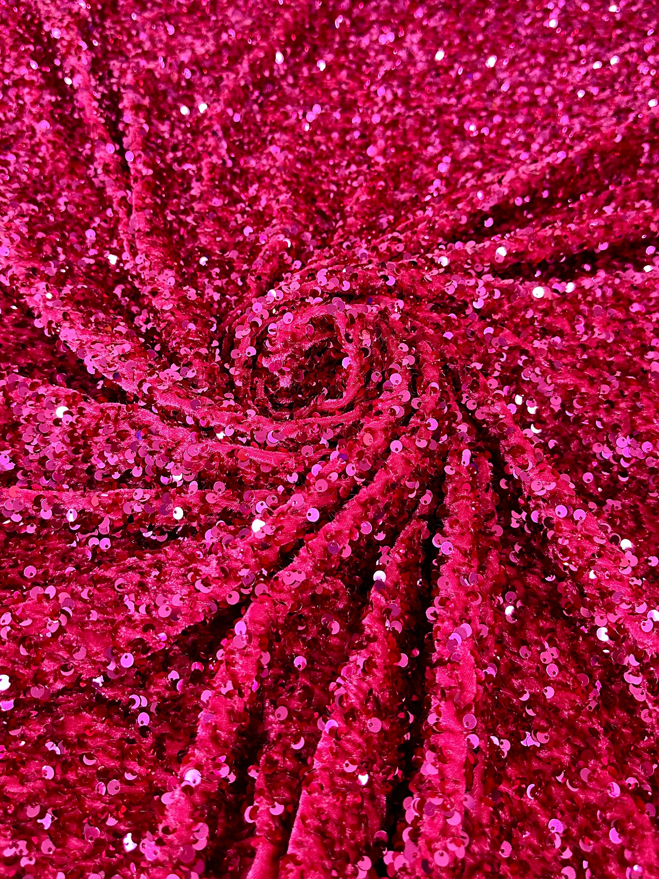 FUHSY Hot Pink Sequin Fabric by The Yard 2 Yards Stretch Velvet