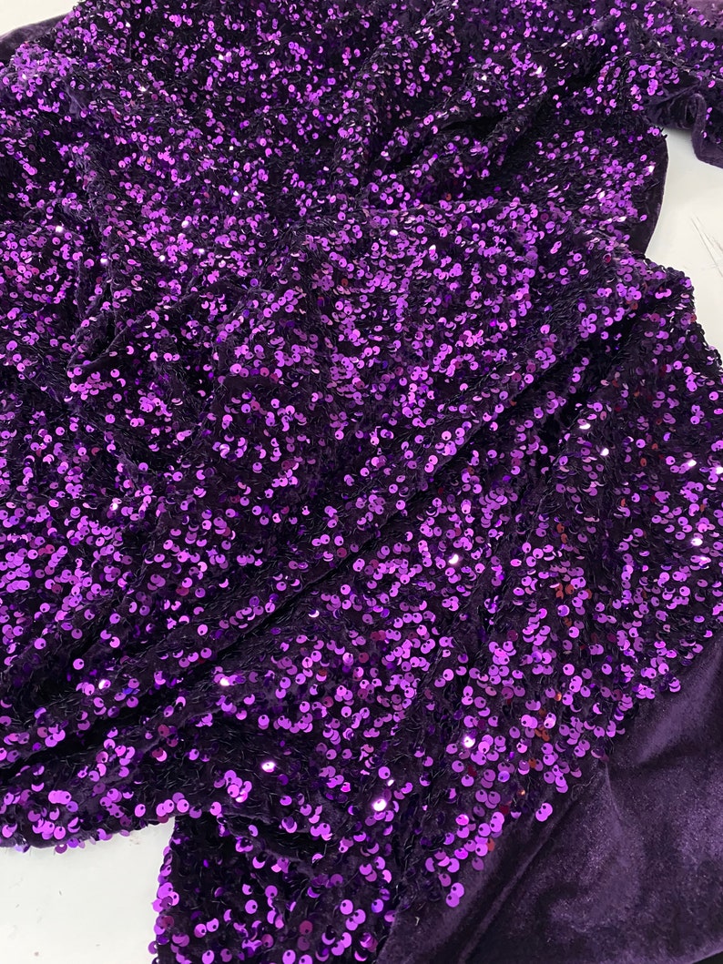 Purple Sequin Velvet Fabric. Purple All Over Sequin on Stretch | Etsy
