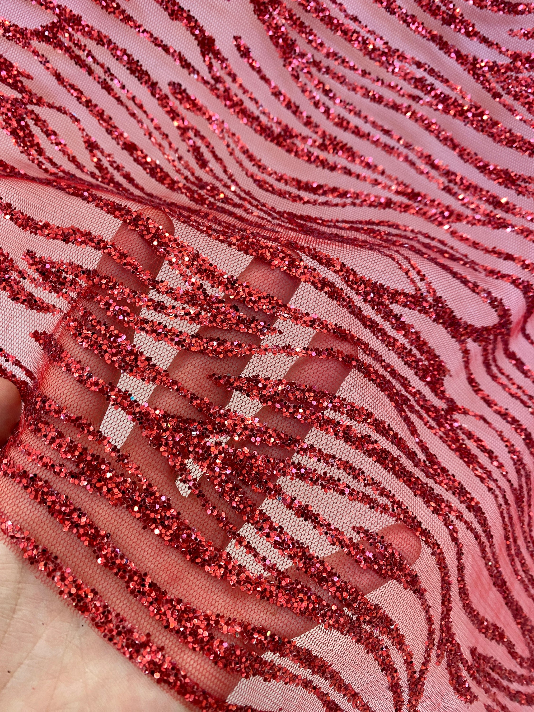 Red Glitter Lace Fabric Geometric Red Lace Mesh Shimmer Red Etsy