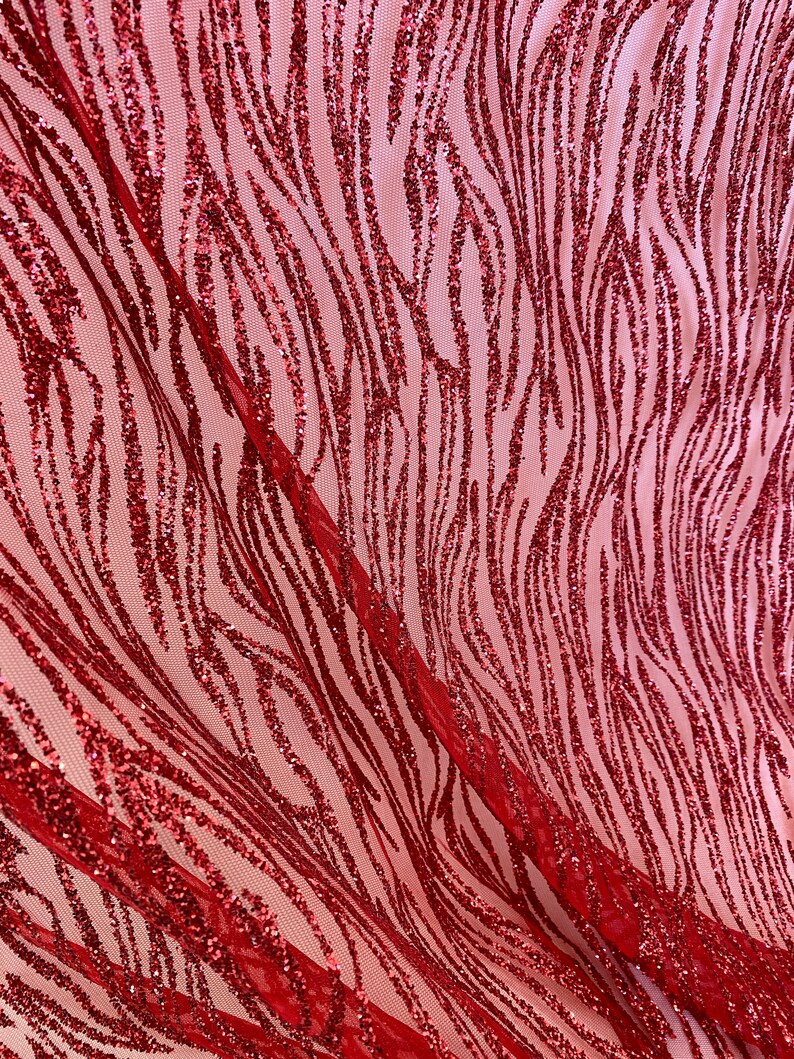 Red Glitter Lace Fabric Geometric Red Lace Mesh Shimmer Red Etsy