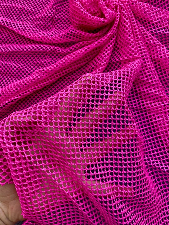 BEST PRICE Hot Pink Fish Net Mesh Fabric, Nylon Spandex Fuchsia