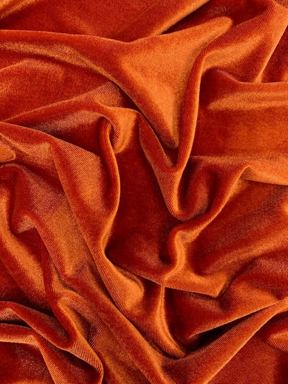 Burnt Orange Stretch Velvet Fabric by Yard, Rust Stretch Velvet