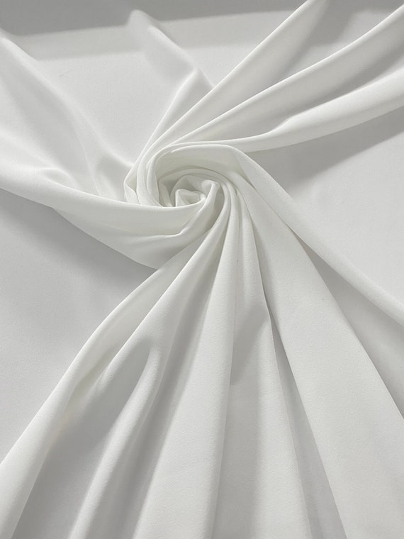 White Crepe Fabric, Bright White Crepe Fabric by Yard, Wedding Dress Fabric,  Apparel Fabric, Bridal Fabric, Pure White Stretchy Crepe Fabric 