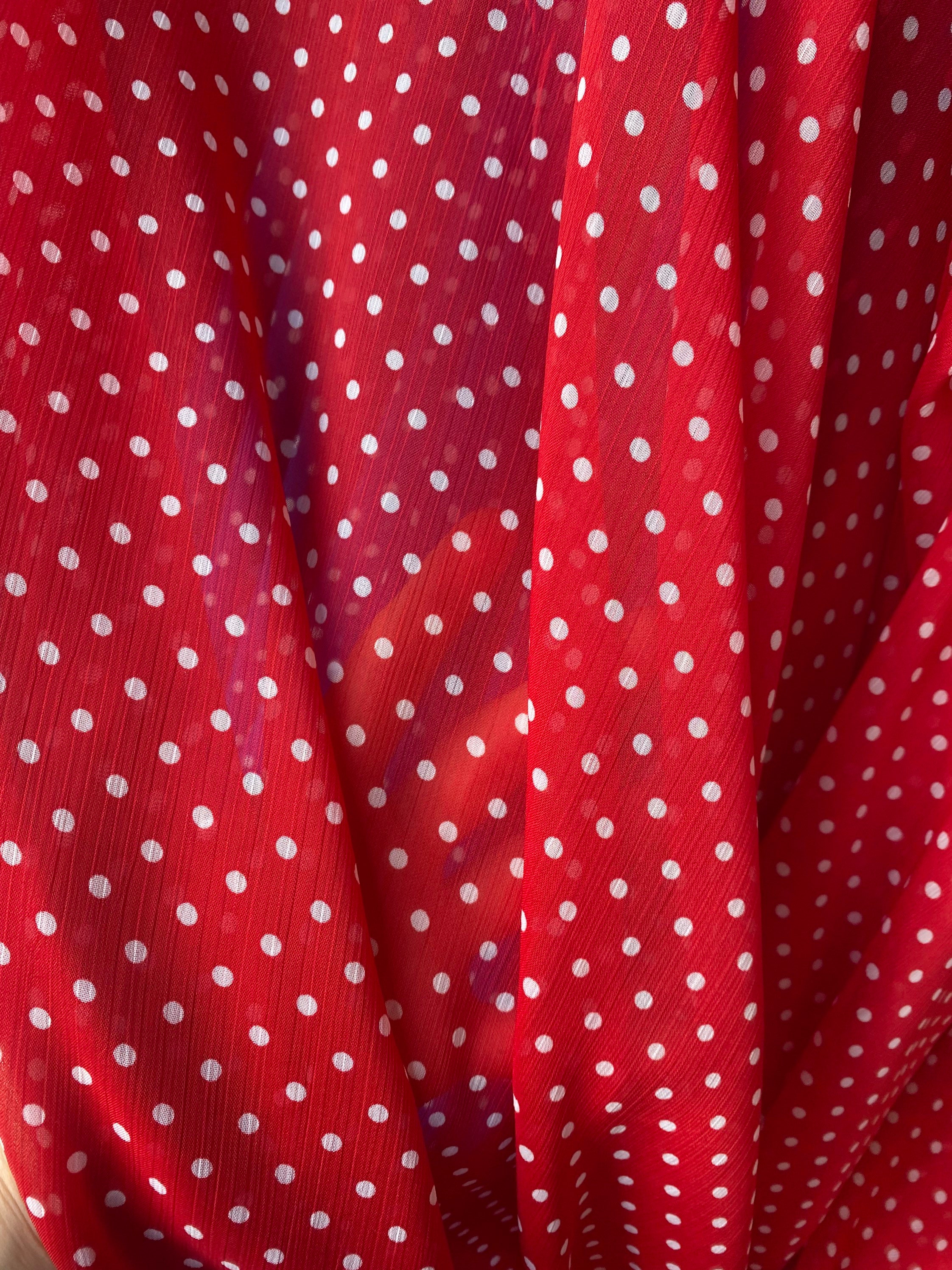 Red Polka Dot Chiffon Fabric Red white Polka Dot Crinkle Chiffon