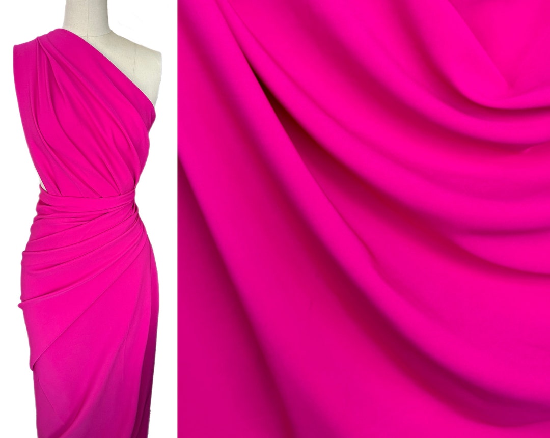 Fuchsia Stretch Crepe Fabric, Hot Pink Moss Crepe Fabric by Yard, Pink