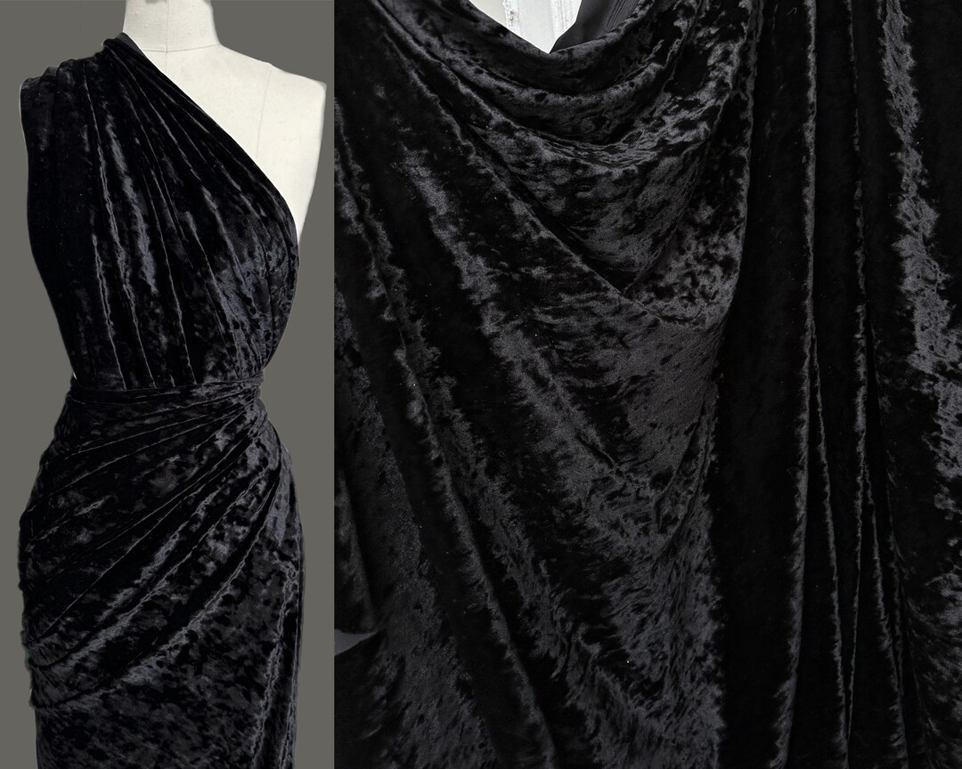 PREMIUM QUALITY Black Crushed Velvet Fabric, Black Stretch Velvet for