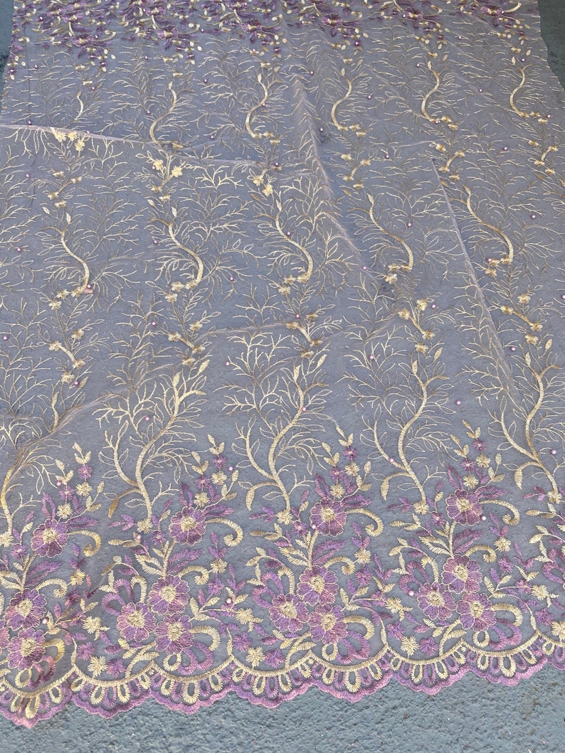 Lilac Gold Lace Fabric by Yard Lilac Embroidered Lace for - Etsy
