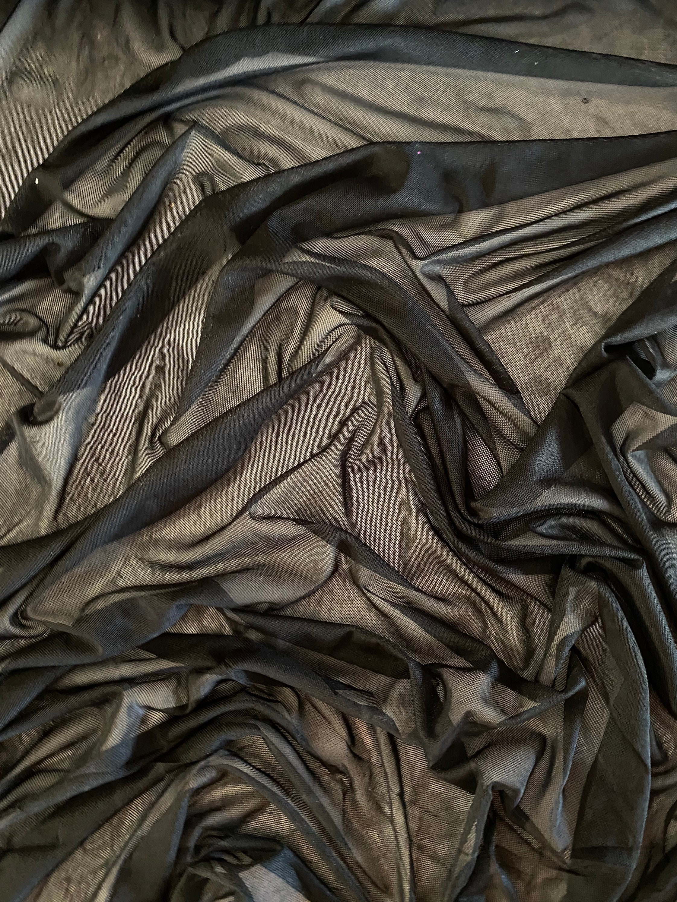 Black Nylon Power Mesh Fabric by the Yard, Soft Sheer Drape Mesh
