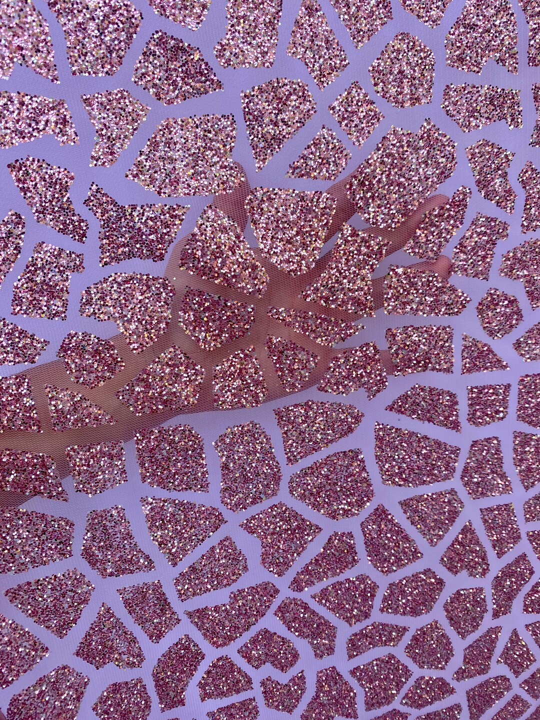 Pink Glitter Lace Fabric. Pink Glitter on Mesh, Pink Bridal Lace by the