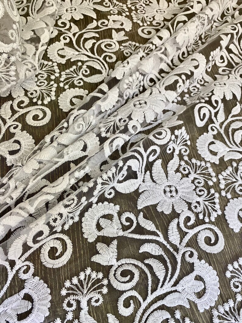 White Embroidered Lace Fabric by Yard Bridal Floral Guipure Etsy