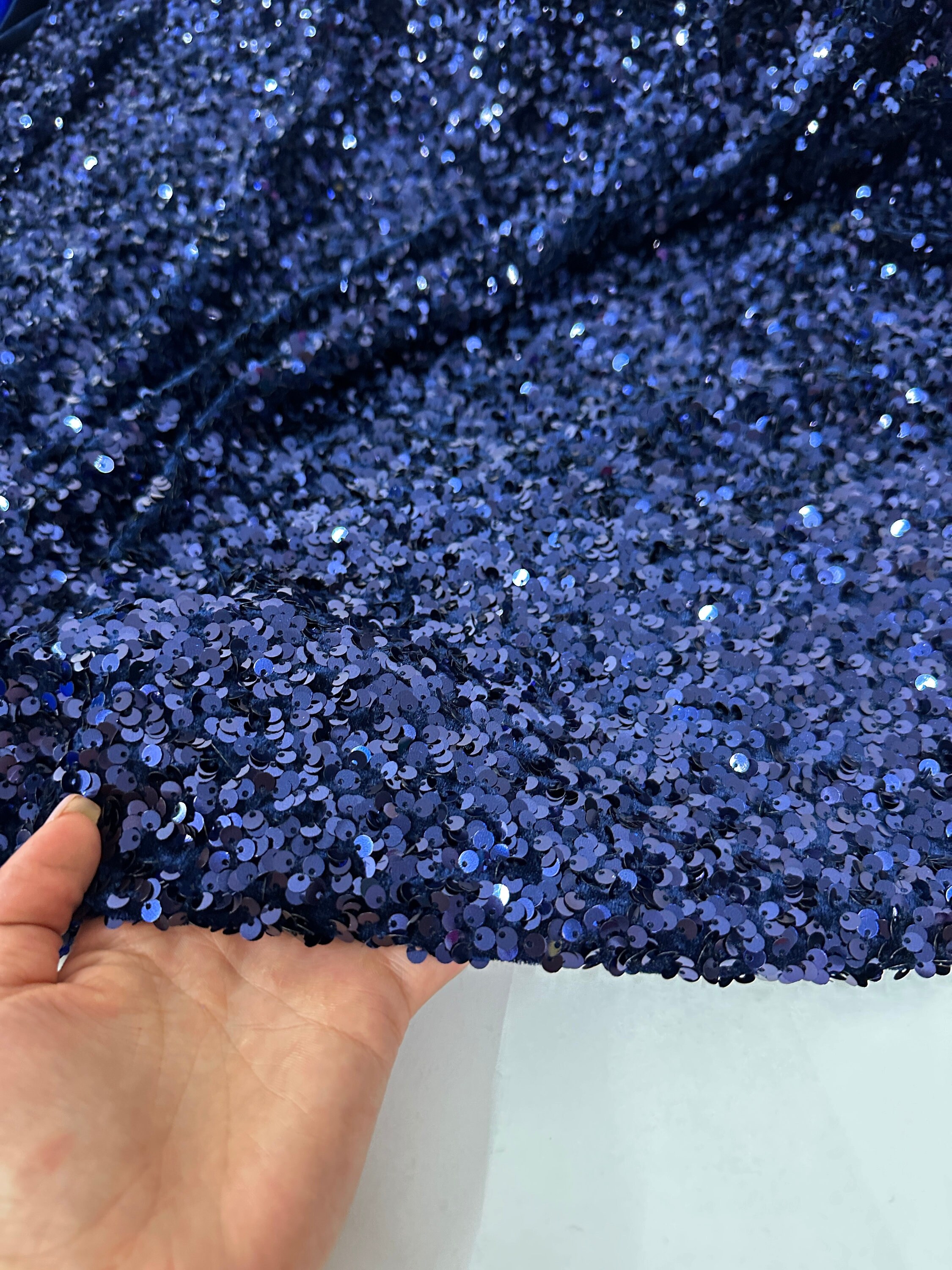 15mm Sequin Lace Fabric Double Row Trim Costumes, Dress, Crafts Navy Blue  ST5
