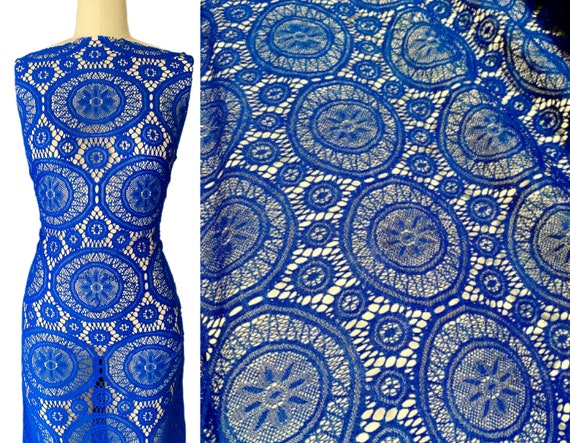 Royal Blue 4 Way Stretch Lace Mesh, Blue Chantilly Lace, Lingerie Lace,  Blue Lace Mesh for Bra, Dress, Tops. Royal Blue Circle Design Lace 