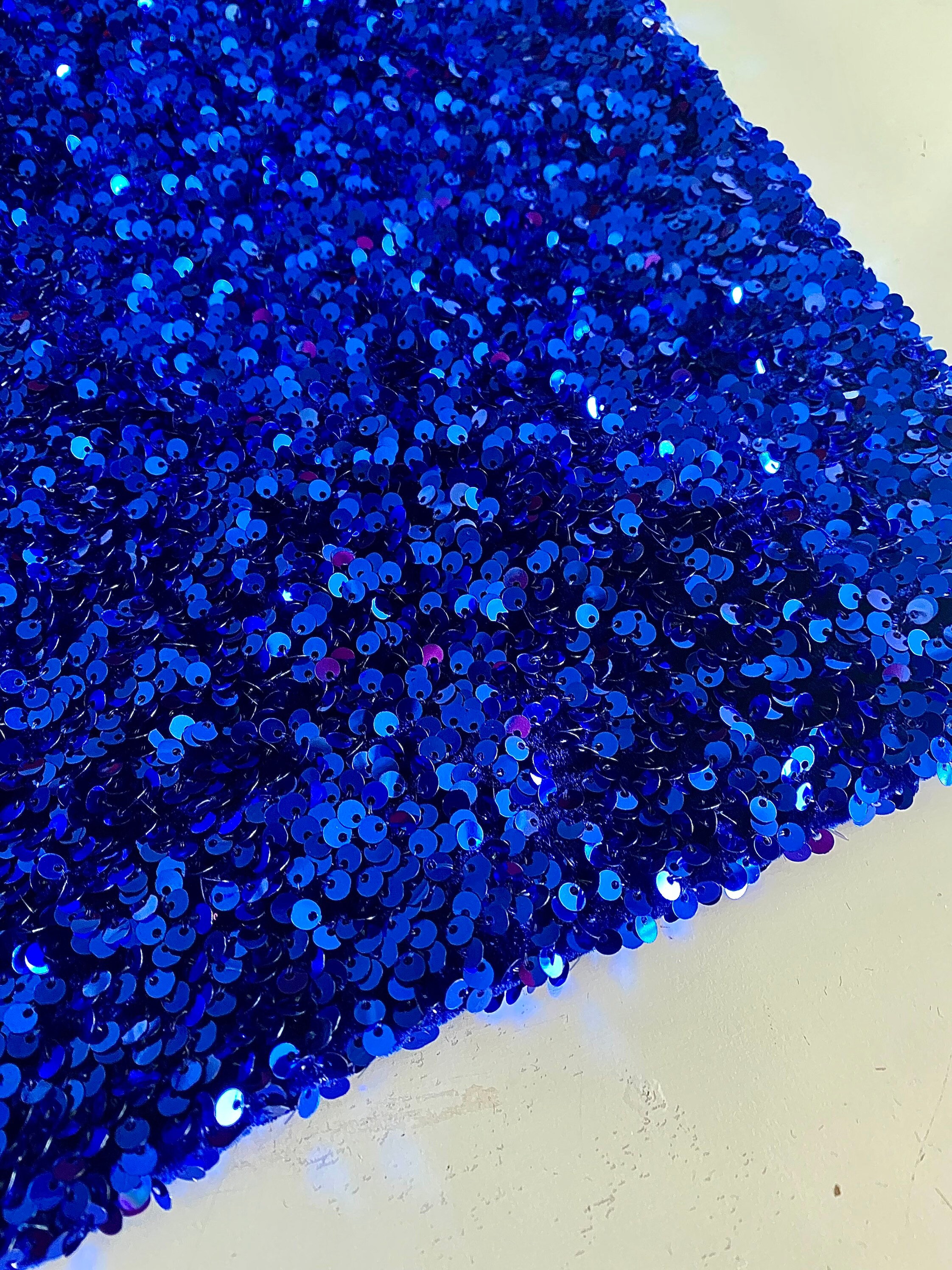 Royal Blue Knit Sequin Fabric, Sequins Fabric for Dress, Full