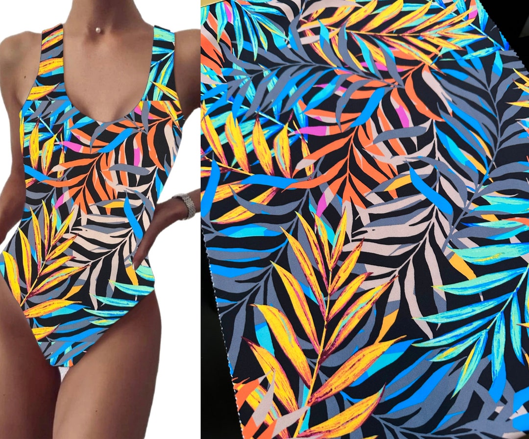 Multicolor Leaf Print Nylon Spandex, 4 Way Stretch Fabric for Swimwear,  Leaves Design Lycra Spandex, Spandex for Woman, Girls, Leggings -   Australia