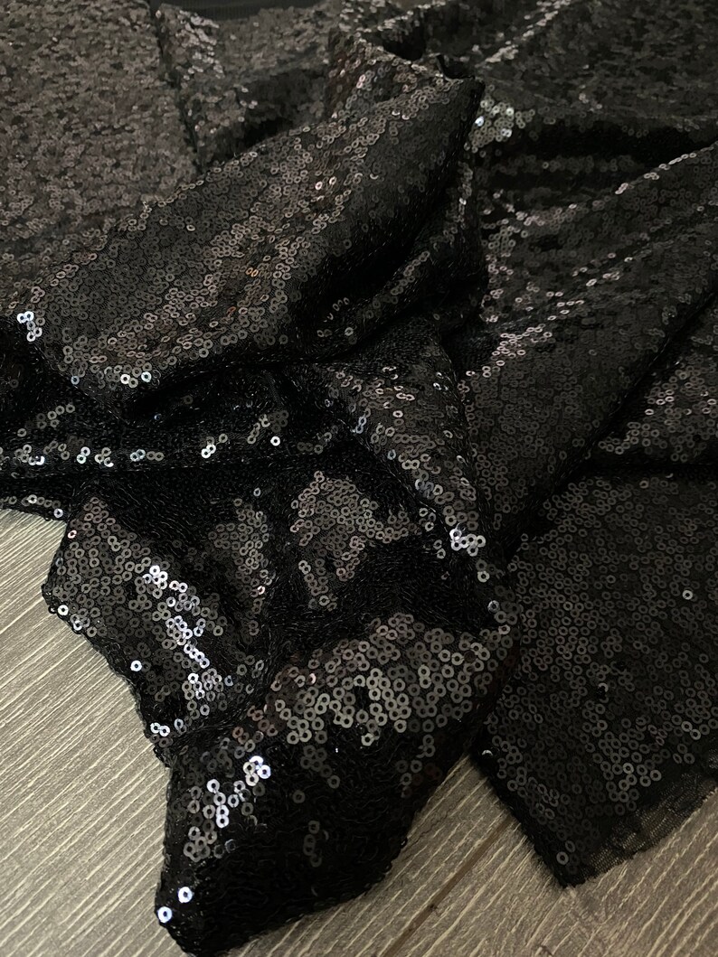 Black Sequin Fabric Black Glitter Fabric by Yard Black 2 Way | Etsy