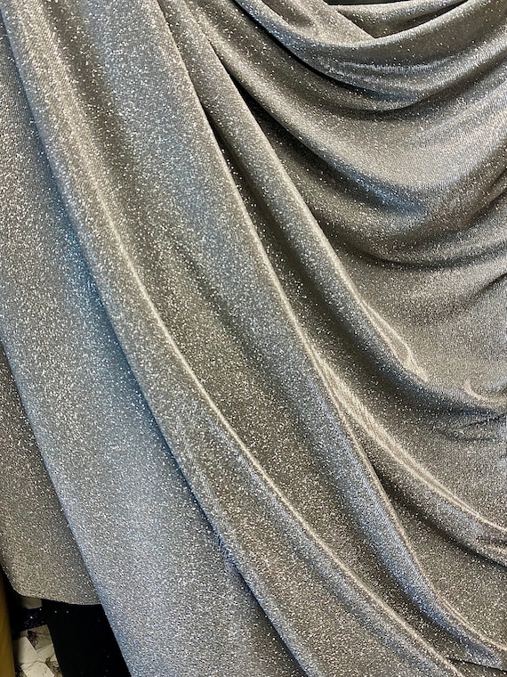 Light Grey Lurex Glitter Fabric,shimmer Silver Fabric for Gown,stretch  Silver Glitter Fabric for Costumes 