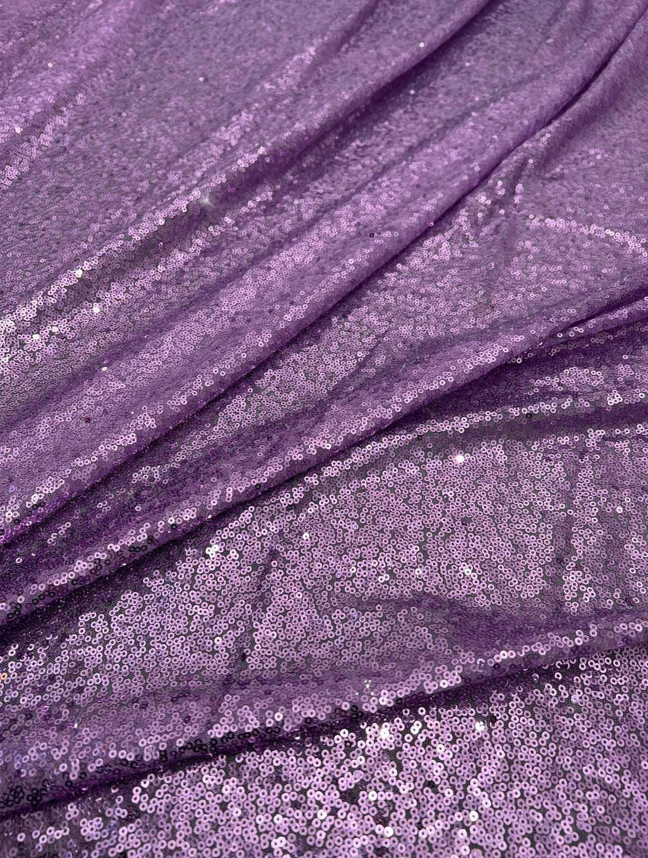 Sequins & Iridescent Glitter Sparkle Stretch Tulle Fabric Color Purple 64  Wide, 2-Way Stretch Sold by The Yard, (1 yd)