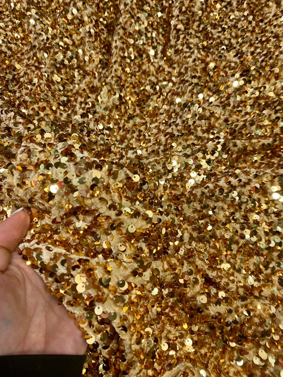 Gold Sequins on Velvet, Stretch Velvet With Sequins, Polyester Sequence  Fabric for Bows, Headwraps, Gold Sequin Fabric 