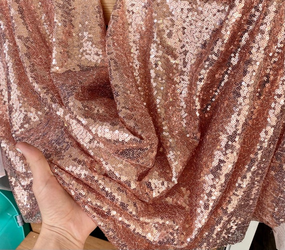 Rose Gold Sequin Fabric 58 Wide by the Yard, Blush 2 Way Stretch