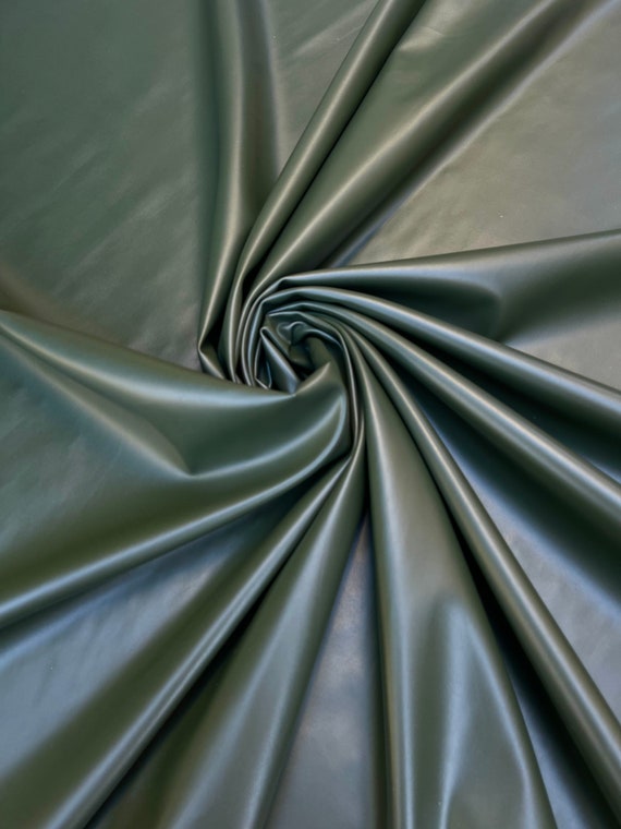 Olive Green Stretch Matte Pleather, Army Green Faux Leather Vinyl