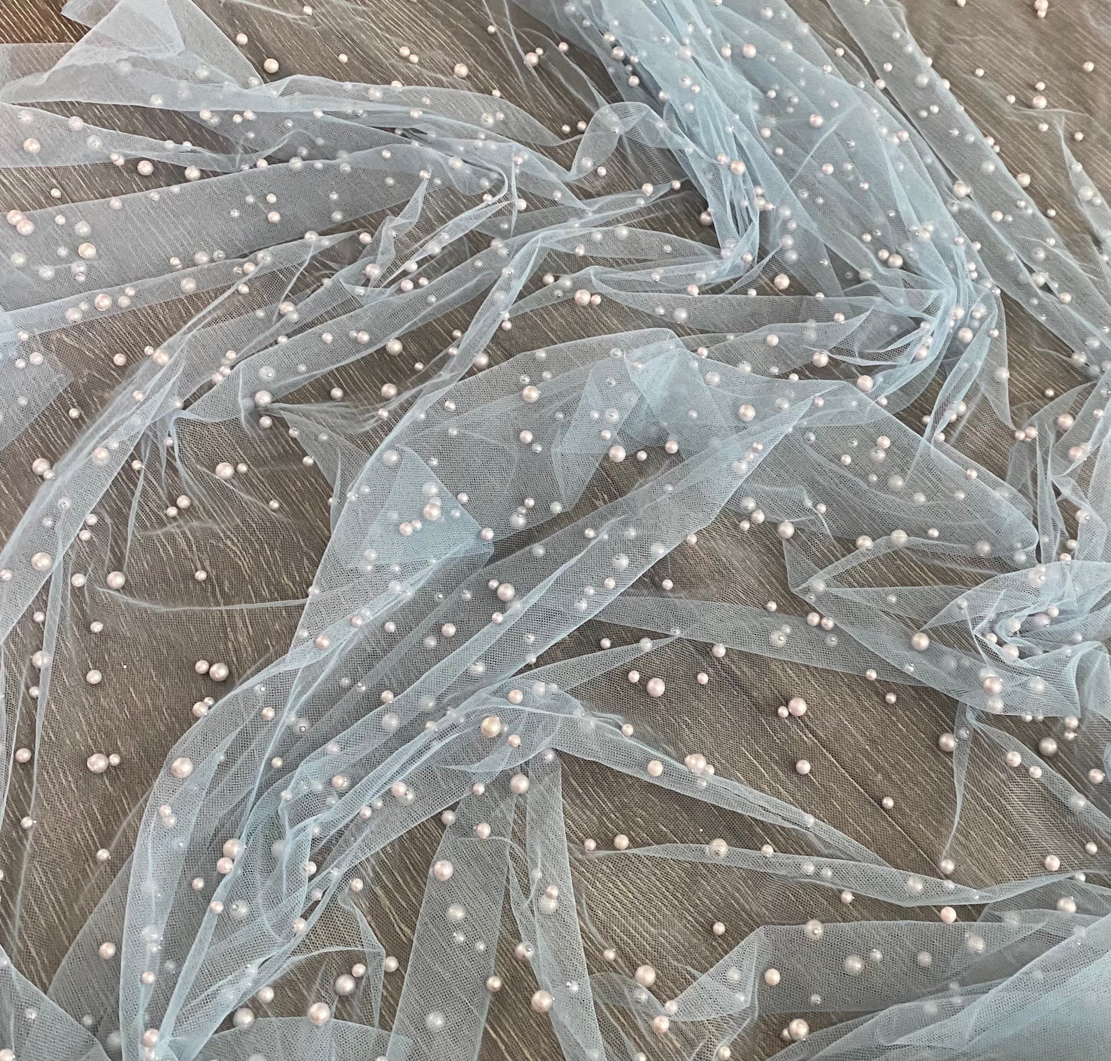 Baby Blue Pearl Tulle Fabric Sky Blue Pearl Beaded Tulle - Etsy