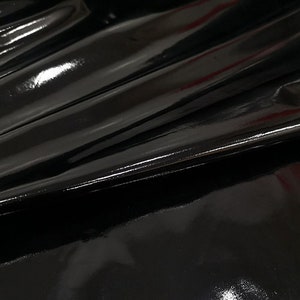 Black Shiny Glossy PVC Pleather 4 Way Stretch Fabric , Black Latex