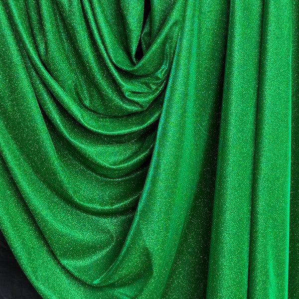 Sparkle Green Metallic Lurex Glitter Fabric/ Glimmer/ Kelly Green Stretch Shimmer Fabric, Emerald Green Glitter Fabric for Gown by the yard