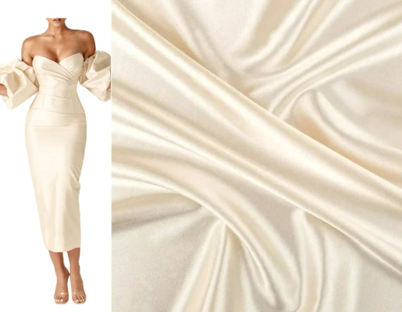 Ivory Stretch Satin PREMIUM QUALITY. Ivory Crepe Back Satin. Ivory Stretch  Satin Fabric for Gown, Bridal, Dress. Ivory Stretch Fabric Gown 