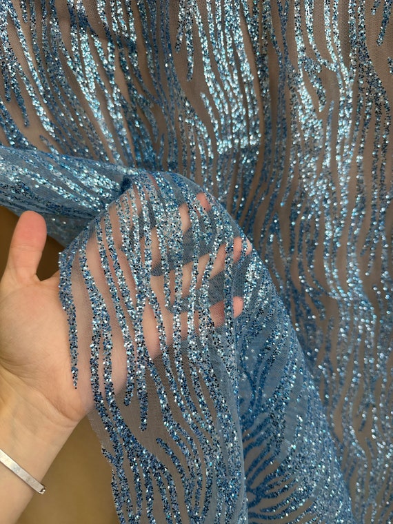 Royal Metallic SILVER Glitter on Light Tulle Mesh Lace / Fabric by