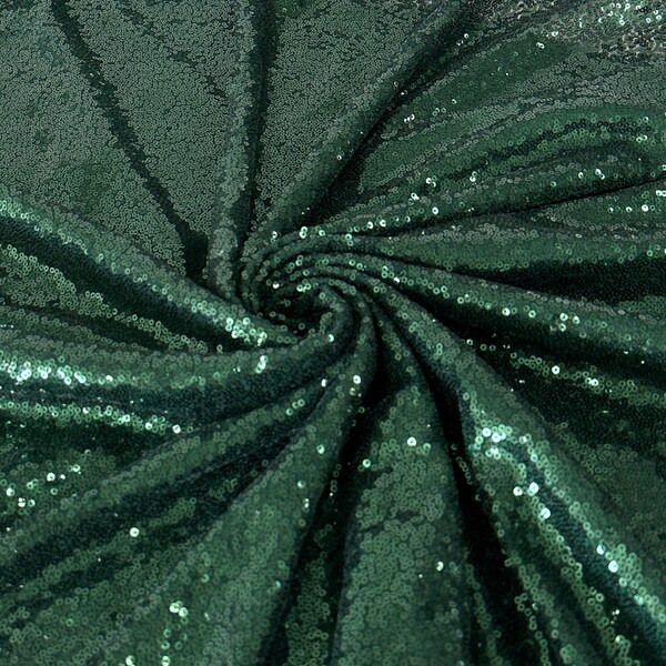 Hunter Green Sequins on Mesh, Dark Green Stretch Sequin Fabric, Hunter Green Sequin Beaded Fabric for Dress, Backdrop, Skirt