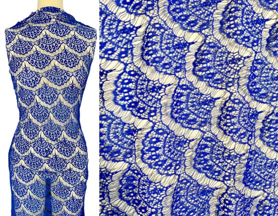 Royal blue 2024 stretch lace fabric