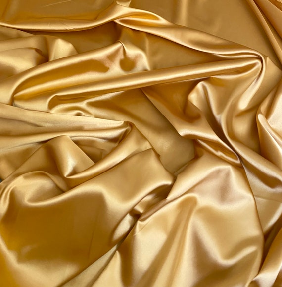 Gold Silky Stretch Charmeuse Satin, Deep Gold Soft Silky Fabric
