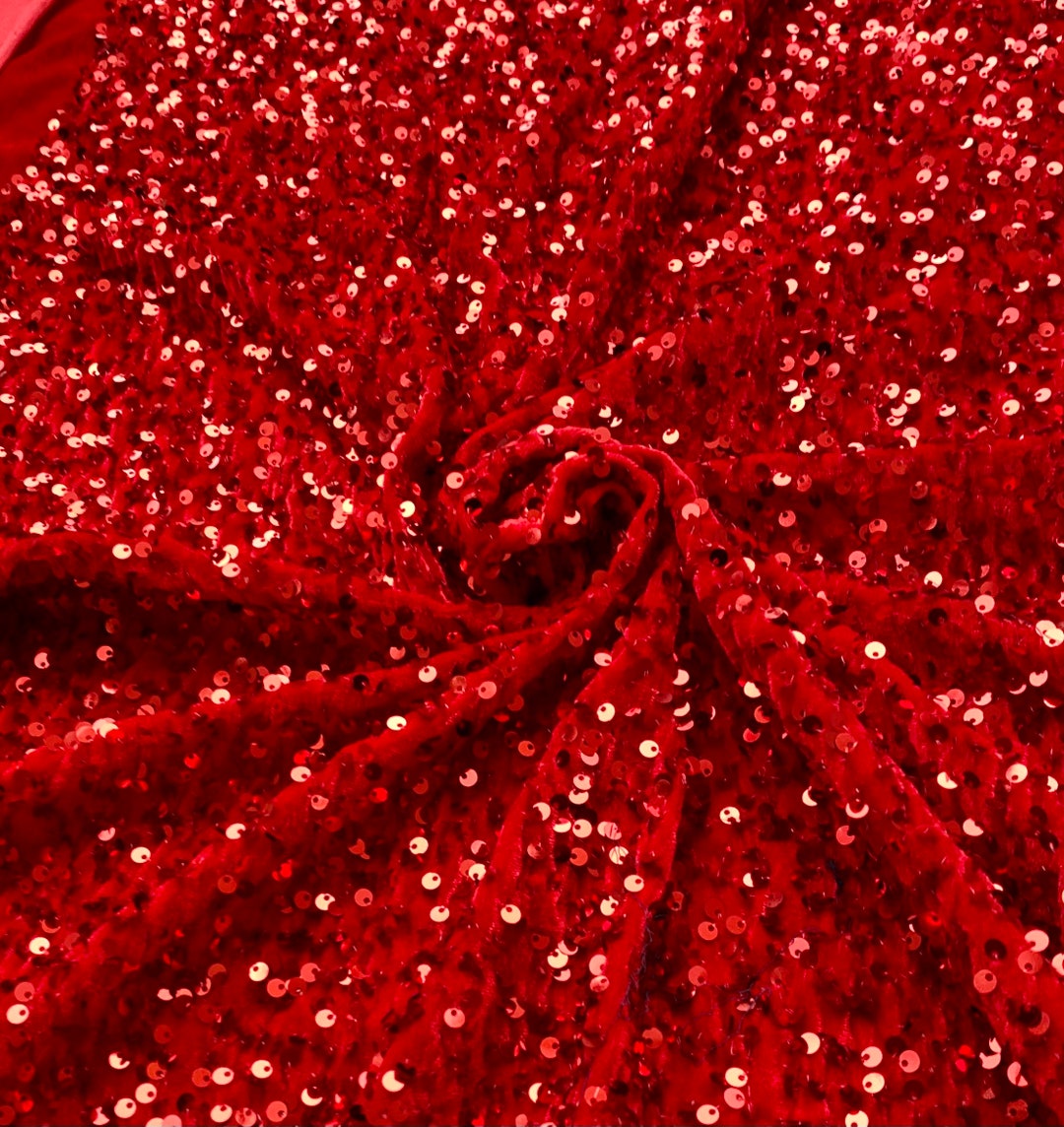 Luxe Stretch Confetti Sequin Dot Fabric Red, by the yard