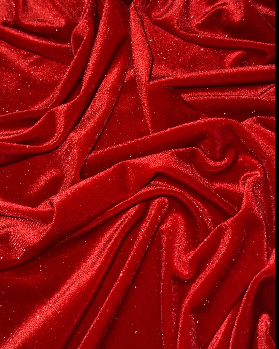 Red Shimmer Stretch Velvet, Red Glitter Velvet Fabric, Red Glimmery