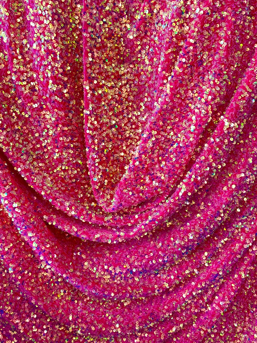 FUHSY Hot Pink Sequin Fabric by The Yard 2 Yards Stretch Velvet