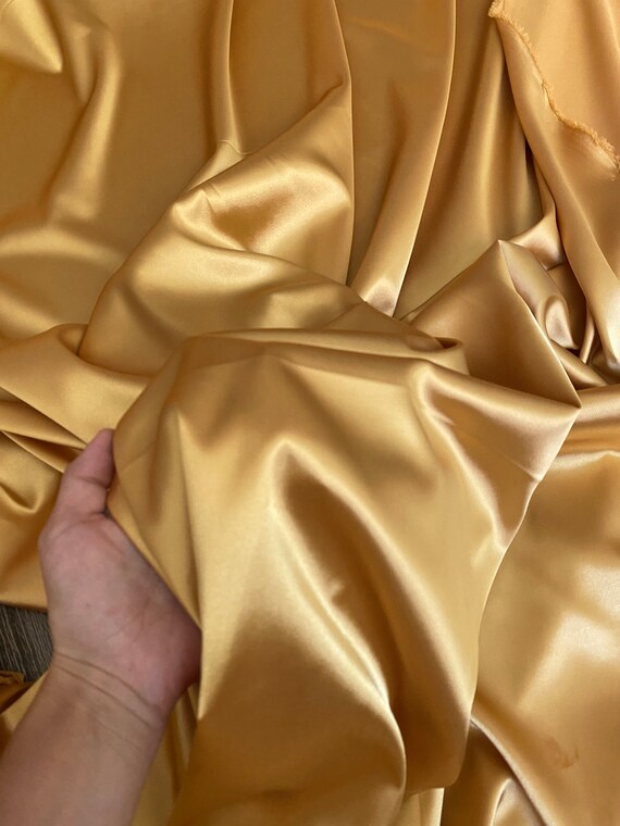 Gold Silky Stretch Charmeuse Satin, Deep Gold Soft Silky Fabric, Gold Stretch  Satin, Gold Light Weight Stretch Silk for Dress 