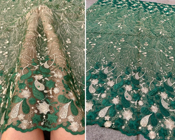 Emerald Green gold Lace Fabric by Yard Emerald Glitter Lace for