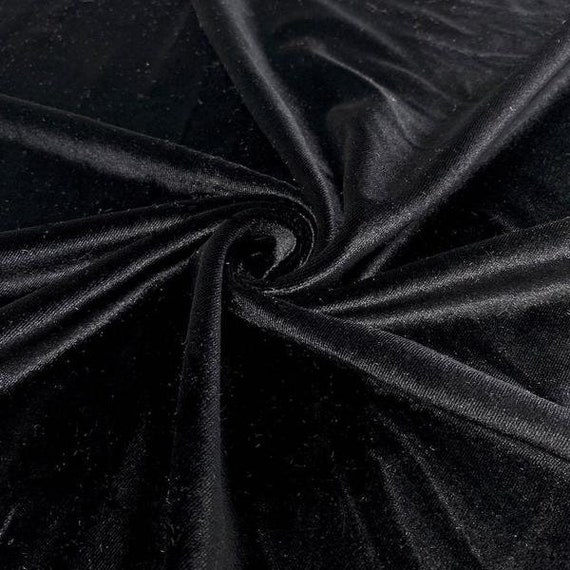 Black Stretchy Velvet Fabric by the Yard, Black Stretch Fabrics