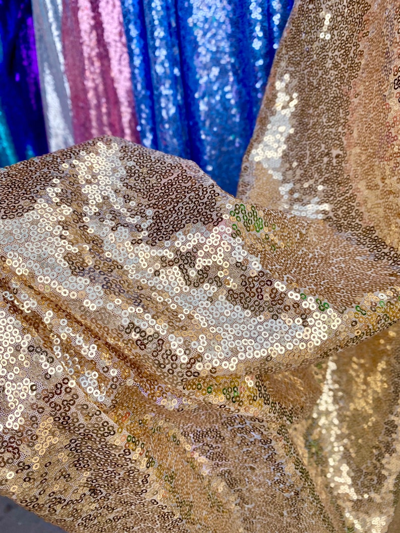 Gold Sequin Fabric Glitter Fabric by Yard Gold 2 Way Stretch Etsy